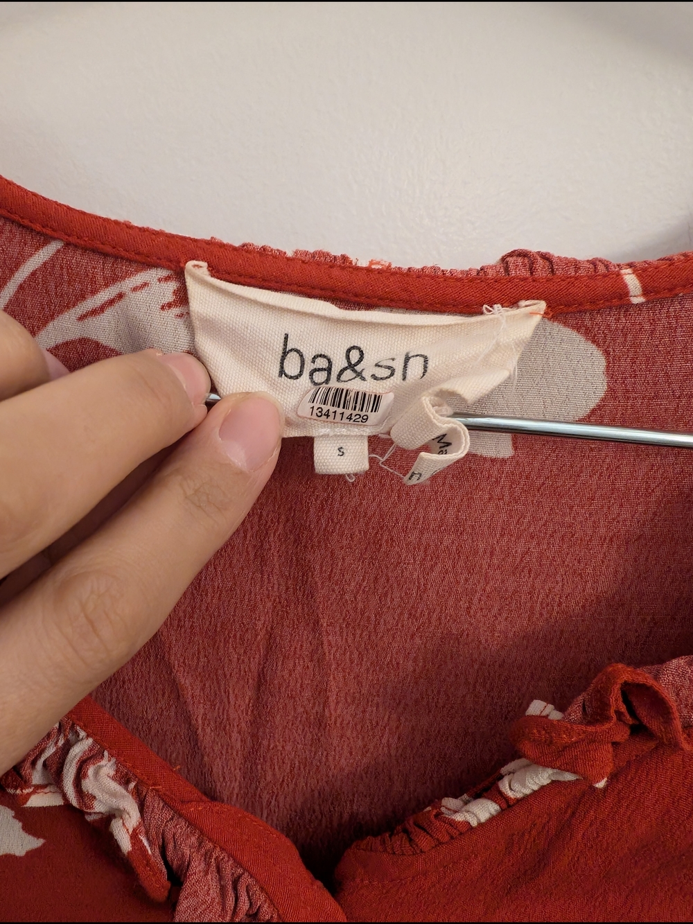 ba&sh Rust Red Floral Button-Front Ruffle Blouse - Picture 3 of 5